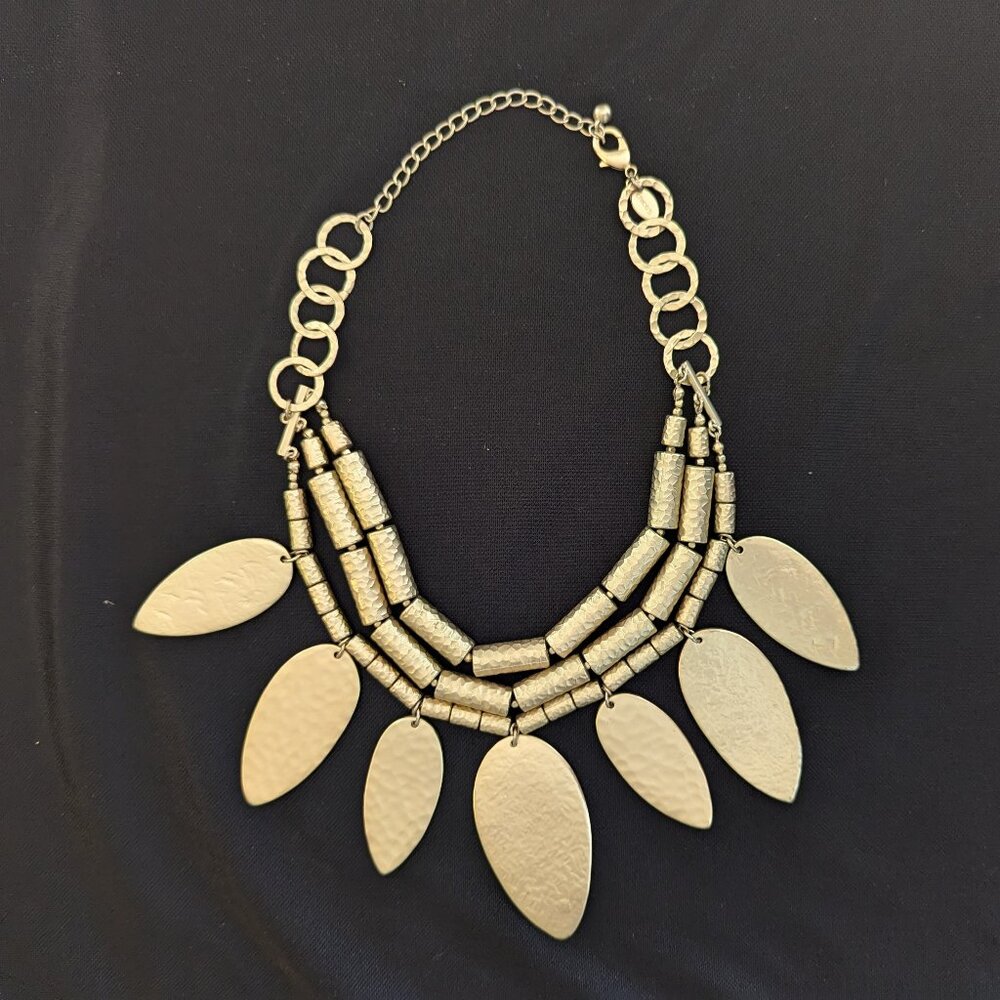 Chico's gold statement necklace - 3 strands with leaf-like pendants